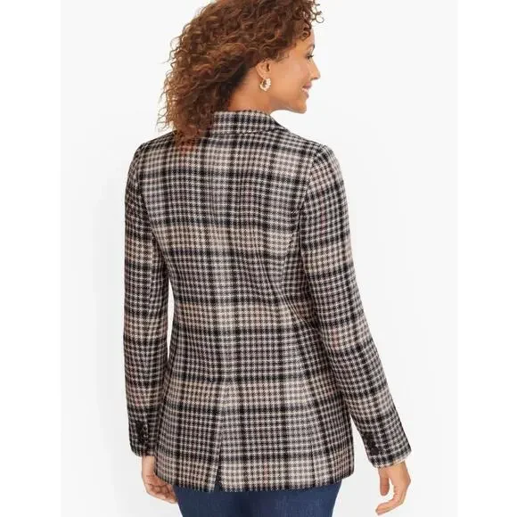 Talbots Herringbone Plaid Double Breasted Blazer Academia Career Preppy Size 8 - Picture 4 of 16